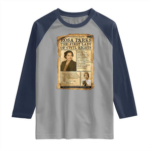 Vintage Newspaper Rosa Parks Raglan Shirt Civil Rights Hero TS12 Sport Gray Navy Print Your Wear