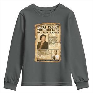 Vintage Newspaper Rosa Parks Youth Sweatshirt Civil Rights Hero TS12 Dark Heather Print Your Wear