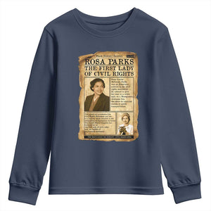Vintage Newspaper Rosa Parks Youth Sweatshirt Civil Rights Hero TS12 Navy Print Your Wear