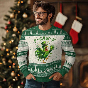 F Caw F Drunk Irish Chicken Ugly Christmas Sweater Funny St Patricks Day Gift TS12 Beige Green Print Your Wear
