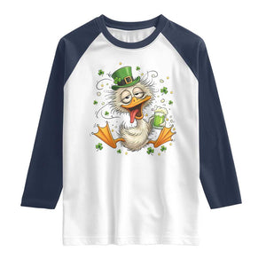 Funny Drunk Irish Duck Raglan Shirt St Patricks Day Gift TS12 White Navy Print Your Wear