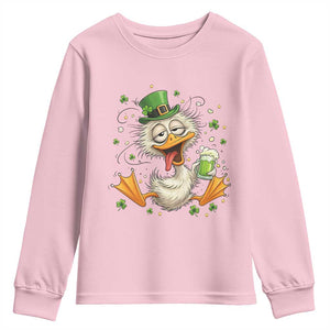 Funny Drunk Irish Duck Youth Sweatshirt St Patricks Day Gift TS12 Light Pink Print Your Wear
