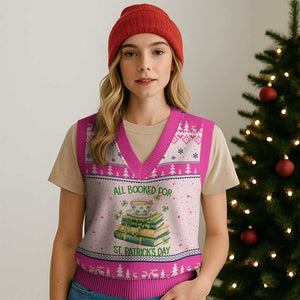 All Booked For St Patricks Day V-Neck Knit Sweater Vest Gift For Book Lovers TS12 Hot Pink Print Your Wear