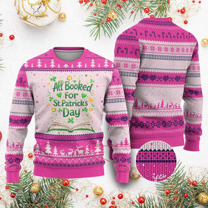 All Booked For St Patricks Day Ugly Christmas Sweater Irish Bookworm Gift TS12 Hot Pink Print Your Wear
