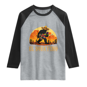 Funny El Squatcho Cinco De Mayo Fiesta Gift Raglan Shirt TS12 Heather Gray Black Print Your Wear
