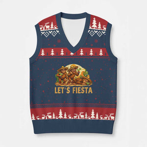 Funny Drunk Bigfoot Cinco De Mayo V-Neck Knit Sweater Vest Lets Fiesta Party Gift TS12 Navy Red Print Your Wear