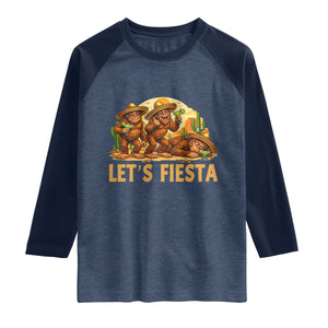 Funny Drunk Bigfoot Cinco De Mayo Raglan Shirt Lets Fiesta Party Gift TS12 Heather Denim Navy Print Your Wear