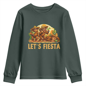Funny Drunk Bigfoot Cinco De Mayo Youth Sweatshirt Lets Fiesta Party Gift TS12 Dark Forest Green Print Your Wear