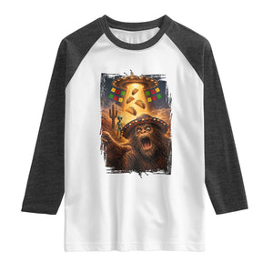 Funny Bigfoot Alien Selfie Raglan Shirt Cinco De Mayo Party Gift TS12 White Heather Charcoal Print Your Wear