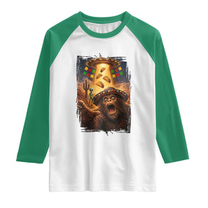 Funny Bigfoot Alien Selfie Raglan Shirt Cinco De Mayo Party Gift TS12 White Kelly Green Print Your Wear