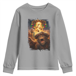 Funny Bigfoot Alien Selfie Youth Sweatshirt Cinco De Mayo Party Gift TS12 Sport Gray Print Your Wear