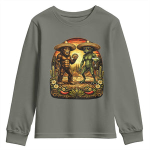 Funny Bigfoot Chupacabra Cinco De Mayo Youth Sweatshirt Cryptid Lover Gift TS12 Military Green Print Your Wear