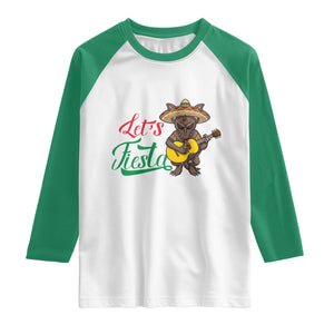 Funny Cinco De Mayo Chupacabra Raglan Shirt Lets Fiesta TS12 White Kelly Green Print Your Wear