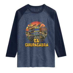 Funny Cinco De Mayo Cryptid Lover Gift Raglan Shirt El Squatcho Dabbing TS12 Heather Denim Navy Print Your Wear