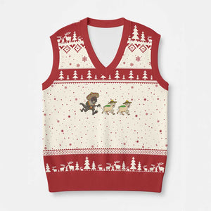 Funny Mexican Fiesta Gift V-Neck Knit Sweater Vest Chupacabra Chasing Taco Goat TS12 Beige Red Print Your Wear