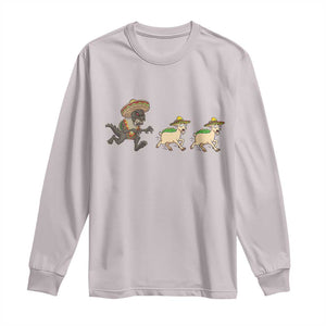 Funny Mexican Fiesta Gift Long Sleeve Shirt Chupacabra Chasing Taco Goat TS12 Ice Gray Print Your Wear