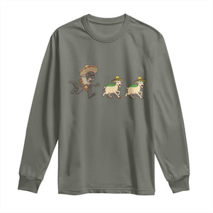 Funny Mexican Fiesta Gift Long Sleeve Shirt Chupacabra Chasing Taco Goat TS12 Military Green Print Your Wear
