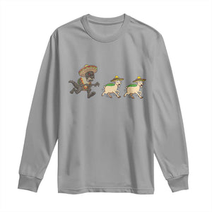 Funny Mexican Fiesta Gift Long Sleeve Shirt Chupacabra Chasing Taco Goat TS12 Sport Gray Print Your Wear