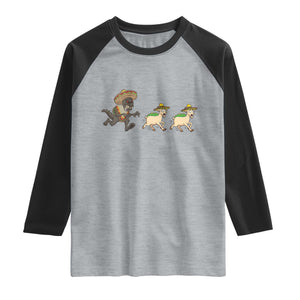Funny Mexican Fiesta Gift Raglan Shirt Chupacabra Chasing Taco Goat TS12 Heather Gray Black Print Your Wear