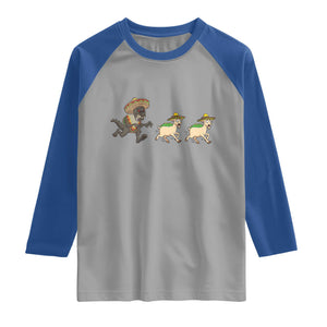 Funny Mexican Fiesta Gift Raglan Shirt Chupacabra Chasing Taco Goat TS12 Sport Gray Royal Print Your Wear