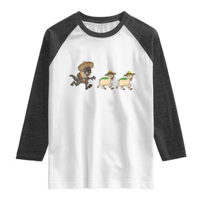 Funny Mexican Fiesta Gift Raglan Shirt Chupacabra Chasing Taco Goat TS12 White Heather Charcoal Print Your Wear