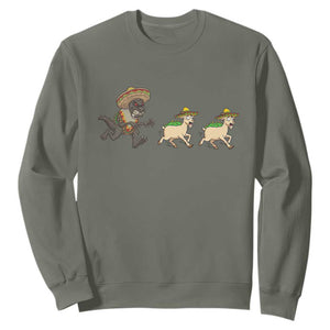 Funny Mexican Fiesta Gift Sweatshirt Chupacabra Chasing Taco Goat TS12 Military Green Print Your Wear