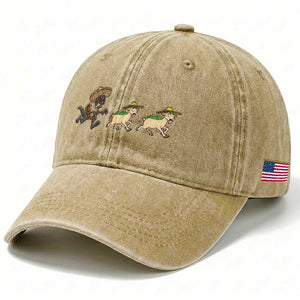 Funny Mexican Fiesta Gift Washed Cotton Baseball Cap Chupacabra Chasing Taco Goat TS12 Print Your Wear