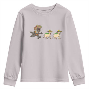 Funny Mexican Fiesta Gift Youth Sweatshirt Chupacabra Chasing Taco Goat TS12 Ice Gray Print Your Wear