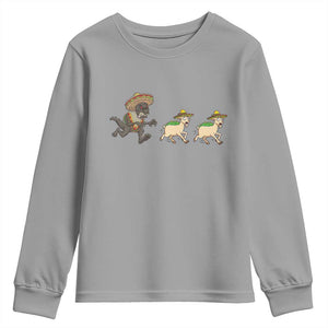 Funny Mexican Fiesta Gift Youth Sweatshirt Chupacabra Chasing Taco Goat TS12 Sport Gray Print Your Wear