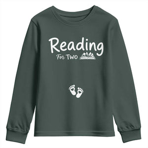 Pregnancy Announcement For Book Lovers Youth Sweatshirt Reading For Two TS12 Dark Forest Green Print Your Wear