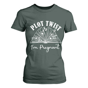 Pregnancy Announcement For Book Lovers T Shirt For Women Plot Twist I Am Pregnant TS12 Dark Forest Green Print Your Wear