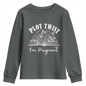 Pregnancy Announcement For Book Lovers Youth Sweatshirt Plot Twist I Am Pregnant TS12 Dark Heather Print Your Wear