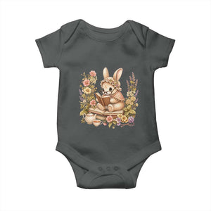 Cottagecore Rabbit Reading Book Baby Onesie Aesthetic Grandmacore Gift TS12 Dark Heather Print Your Wear