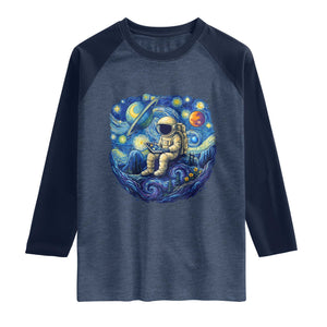 Starry Night Space Bookworm Raglan Shirt Funny Astronaut Reader Gift TS12 Heather Denim Navy Print Your Wear