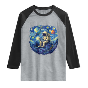 Starry Night Space Bookworm Raglan Shirt Funny Astronaut Reader Gift TS12 Heather Gray Black Print Your Wear