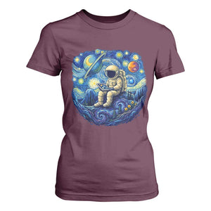 Starry Night Space Bookworm T Shirt For Women Funny Astronaut Reader Gift TS12 Maroon Print Your Wear