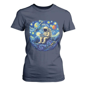 Starry Night Space Bookworm T Shirt For Women Funny Astronaut Reader Gift TS12 Navy Print Your Wear