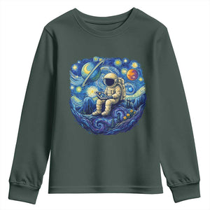 Starry Night Space Bookworm Youth Sweatshirt Funny Astronaut Reader Gift TS12 Dark Forest Green Print Your Wear