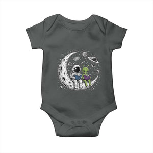 Funny Bookworm In Space Baby Onesie Cute Astronaut And Alien Reading TS12 Dark Heather Print Your Wear