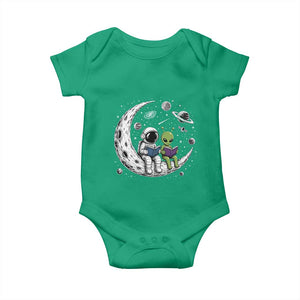 Funny Bookworm In Space Baby Onesie Cute Astronaut And Alien Reading TS12 Irish Green Print Your Wear