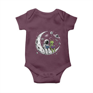 Funny Bookworm In Space Baby Onesie Cute Astronaut And Alien Reading TS12 Maroon Print Your Wear