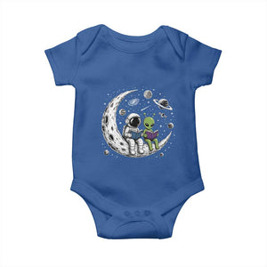 Funny Bookworm In Space Baby Onesie Cute Astronaut And Alien Reading TS12 Royal Blue Print Your Wear