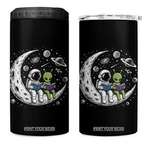 Funny Bookworm In Space 4 in 1 Can Cooler Tumbler Cute Astronaut And Alien Reading TS12 One Size: 16 oz Black Print Your Wear
