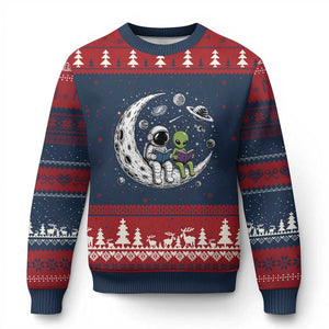 Funny Bookworm In Space Ugly Christmas Sweater Cute Astronaut And Alien Reading TS12 Navy Red Print Your Wear