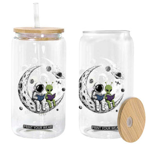 Funny Bookworm In Space Glass Can Cute Astronaut And Alien Reading TS12 Print Your Wear