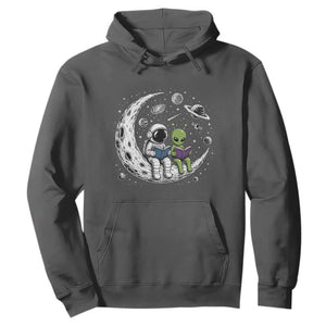 Funny Bookworm In Space Hoodie Cute Astronaut And Alien Reading TS12 Dark Heather Print Your Wear