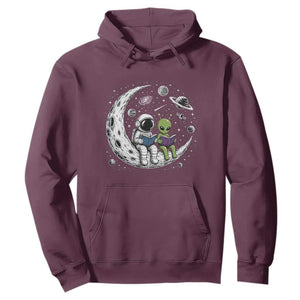 Funny Bookworm In Space Hoodie Cute Astronaut And Alien Reading TS12 Maroon Print Your Wear