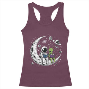 Funny Bookworm In Space Racerback Tank Top Cute Astronaut And Alien Reading TS12 Maroon Print Your Wear
