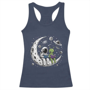 Funny Bookworm In Space Racerback Tank Top Cute Astronaut And Alien Reading TS12 Navy Print Your Wear