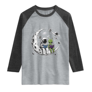 Funny Bookworm In Space Raglan Shirt Cute Astronaut And Alien Reading TS12 Heather Gray Heather Charcoal Print Your Wear